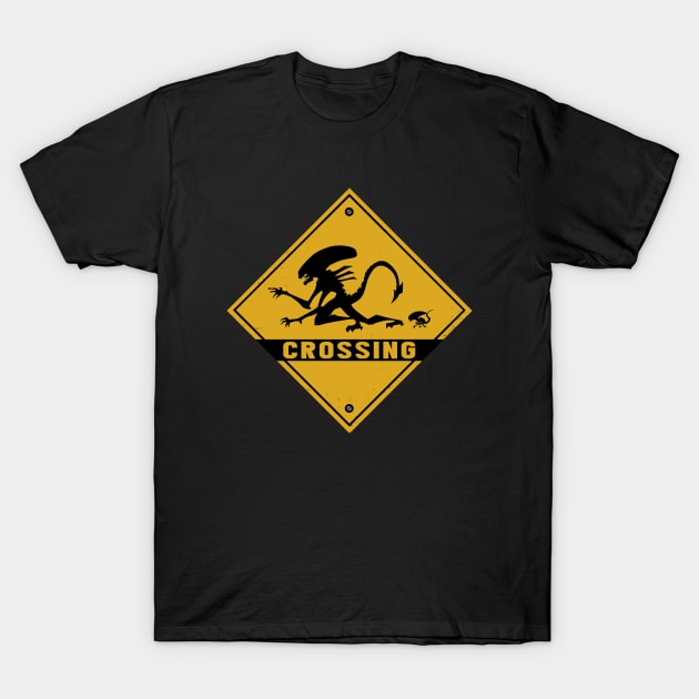 Alien Crossing T-Shirt by mrpsycho